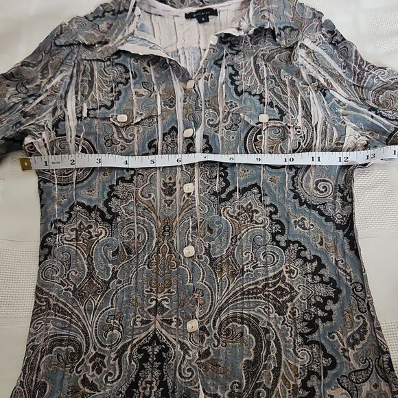 Komarov Pleated Button-Down Long Sleeves Shirt Small Blue/Cream - Picture 8 of 16